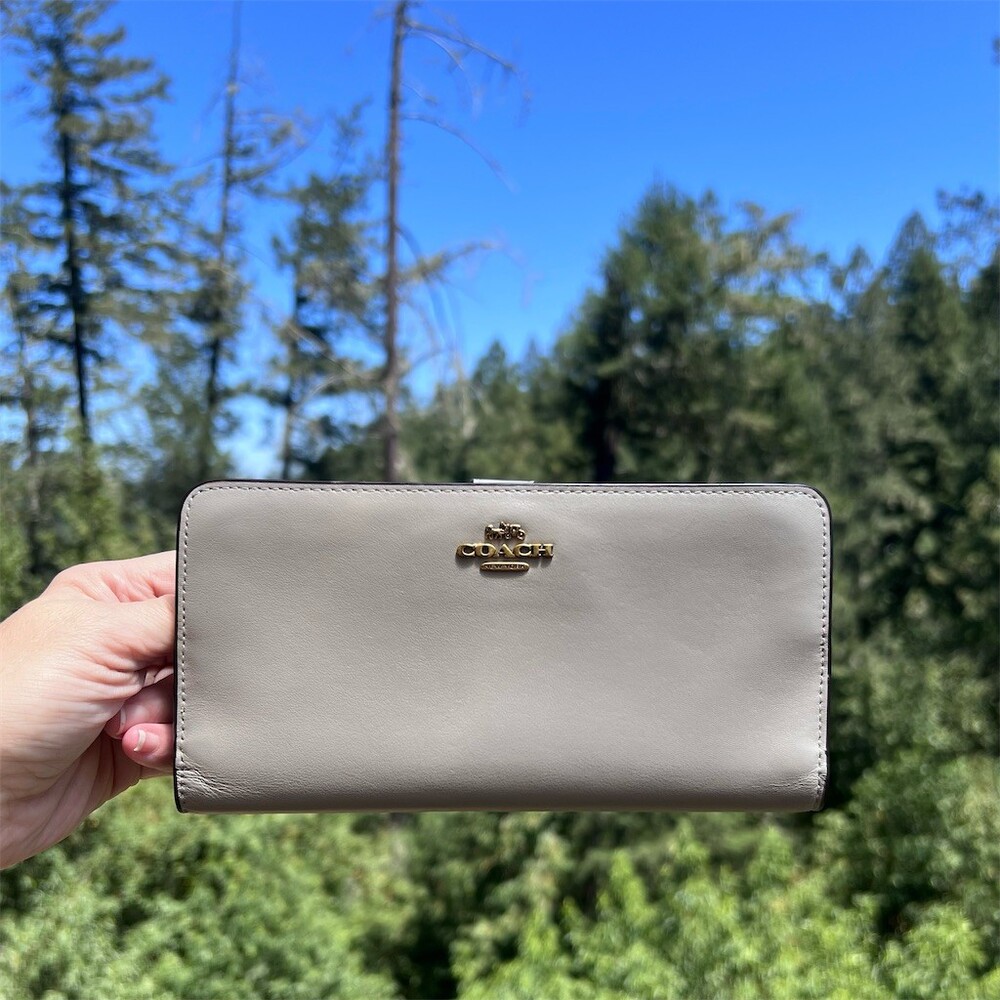 COACH Gray Smooth Leather Bifold Wallet with Gold Hardware AUTHENTIC